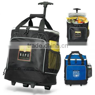 polyester insluated 32 Can trolley Rolling beverage Cooler bag with wheels