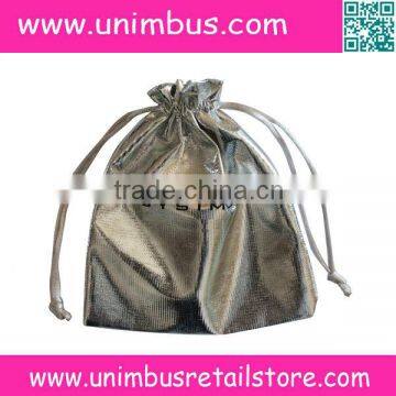 shiny metalic color drawstring pouches with custom logo printed