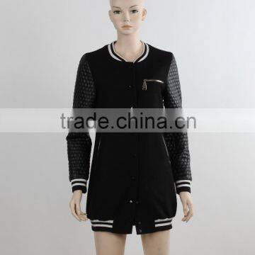 F5W20145 Latest Fashion Contrast Longline Bomber Jackets In Black