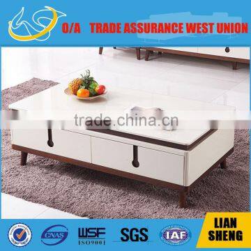 Hot sale MDF white high gloss coffee table with solid wood legs