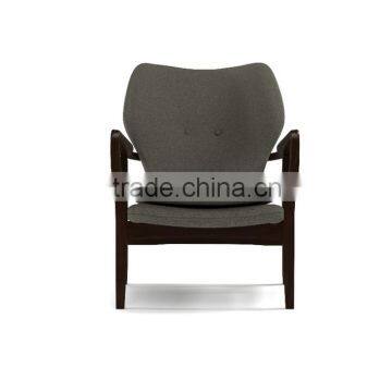 Mid-century Walnut Finished Modern Green Fabric Upholstered Club Chair With Sleek Polished Wood Arms photo-3