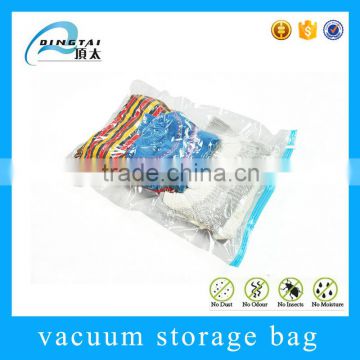 Clear plastic vacuum compressed bag for clothing