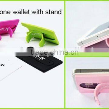 2016 hot selling promotional with 3M sticker silicone smart phone wallet with stand