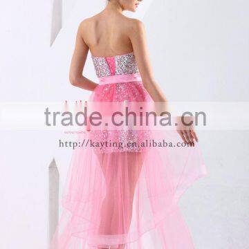 Heavy Handmade Off Shoulder Detachable Deep V-neck Beaded Real Short Front Long Train Prom Dresses photo-4