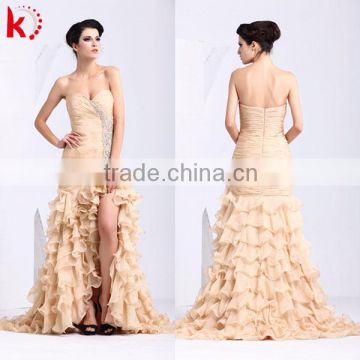 Off-shoulder sexy backless ruffle and beaded open front layering fishtail ballkleid