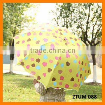 Fashion Heart Print Frill Triple Folding Umbrella