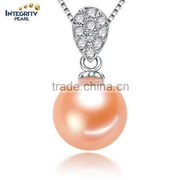 2016 nice design 9-10mm round pink freshwater womenpearl pendant