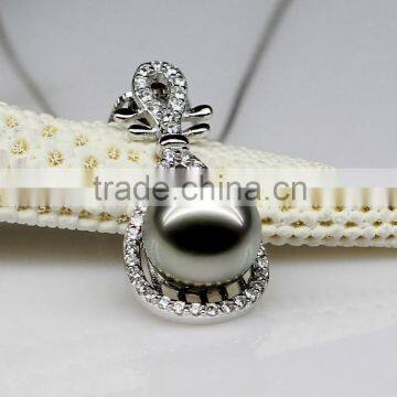 Beautiful Chinese Lute Shape Tahiti AAAA Top Qualtity Round Black 10-11mm 925 Silver Sea Pearl Pendant photo-5