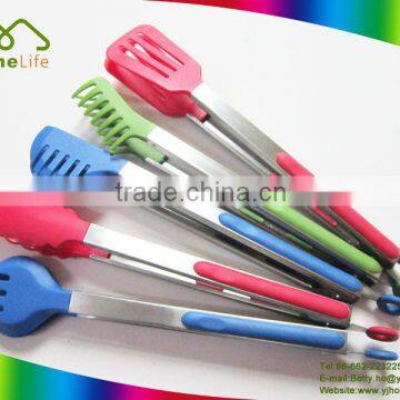 Hot sale High quality stainless steel handle Colorful nylon food tongs