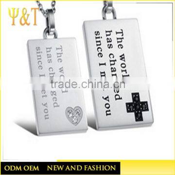 Cusotm design stainless steel jewelry couple blank dog tag pendant necklace wholesale