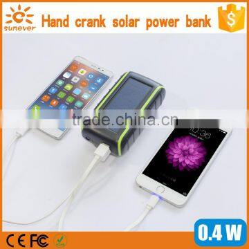 LED light hand crank power bank+sunpower solar panel mobile charger