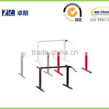 Standing up desk frame lifting with hand cranked adjustable height