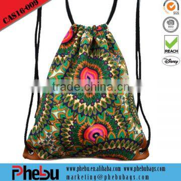 Printing women drawstring bag canvas string backpack(CAS16-009)