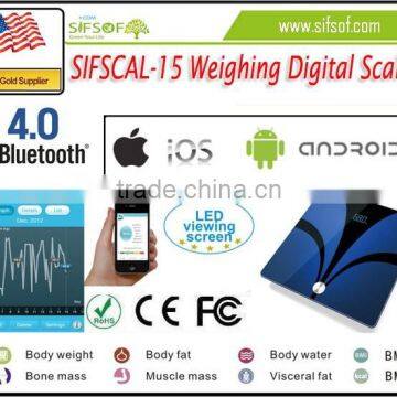 SIFSCAL-15 Weighing Digital Scale, Measure Body Fat, Muscle Mass, Wireless Bluetooth Scale, IOS & Android APP, Weighing Scale