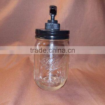 Vintage Mason Jar Soap Dispenser With Antiqued Black Lid & Pump