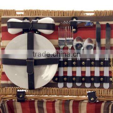 LUXURY VINTAGE WICKER 2 PERSON PICNIC HAMPER BASKET SET DINING-WARE-ETC