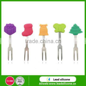 High Quality Silicone Fork Chrismas Theme Silicone Fruit Fork Eco-friendly Silicone Dessert Fork