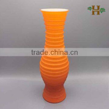 Quality Orange Colored Glass Vase With Strip Band Line