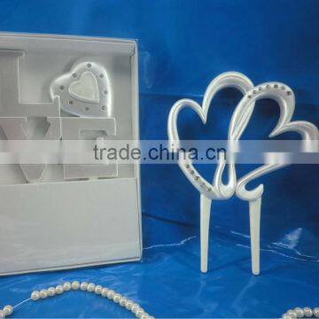 2014 hot selling love wedding interlock heart cake toppers