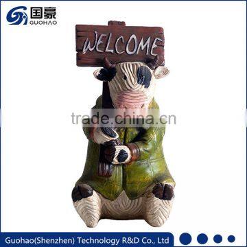 Attractive green Vintage Welcome cow garden sign Statue