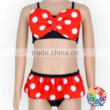 White Dots Red Black Bow Top Ruffle Bloomers Lovely Two Pieces Baby Bikini Swimsuit photo-4