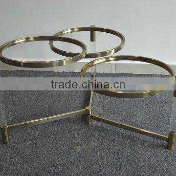 Cantilever Design Home Furniture Metal Round Glass Coffee Table With Iron Frames photo-3