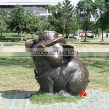 Funny Bronze Lying Small Pig Sculpture for Park Decor photo-3