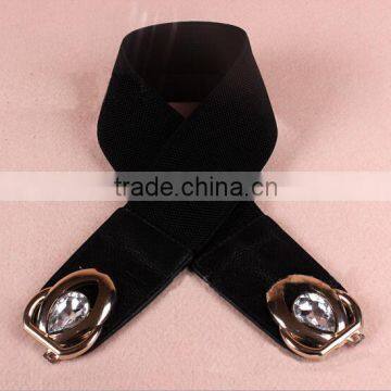 Wholesale Teardrop Crystal Inlaid Flower Pattern Alloy Buckle Sex Women Lady Wide PU Waist Belt photo-3