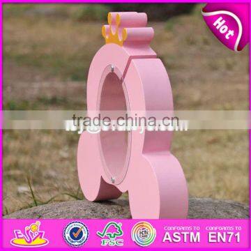 New Design Cute Crown Pink Wooden Girls Piggy Bank W02A255