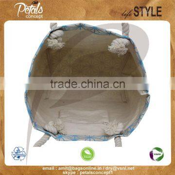 12 oz Natural Canvas Floral Print Tote Bag With Hanging Zip Pocket & With Twisted Rope Handle photo-4