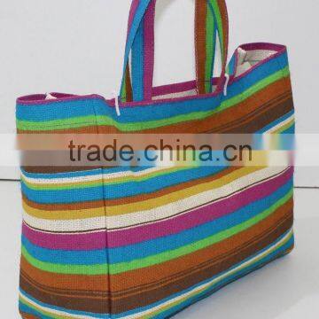 Multi Color Stripe Print Tote Bag - 340 Gsm Laminated Jute - 14 x 15 Weave High Quality Jute Fabric photo-6