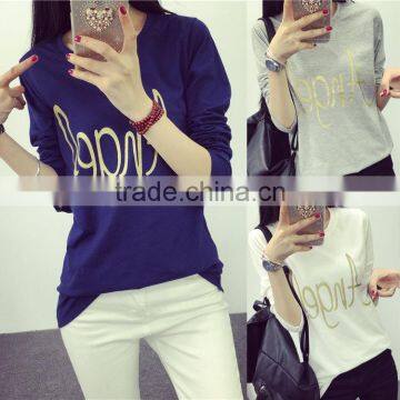 wholesale newest fashion custom design lady t-shirt with long sleeve