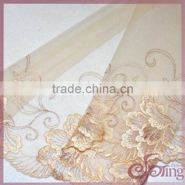 Yellow Floral Silver Metallic Yarn Embroidered Fabric Lace Trimming for Bra,lingerie photo-5