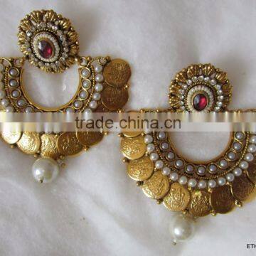 RAM LEELA Dangler gold tone dangler COIN TEMPLE EARRINGS