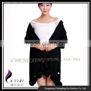CX-B-P-42D 2016 Wholesale High Quality Fashion Cashmere Pashmina Shawl Scarf With Fur Pom Pom photo-3