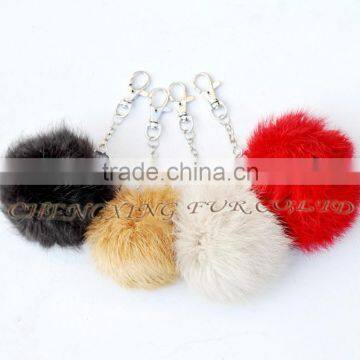 CX-R-36 Wholesale Fur Key Ring Real Rabbit Fur Balls photo-2