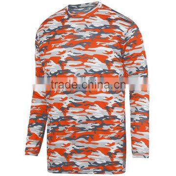 Camo Style Long Sleeve Wicking Tee Self Fabric Collar Custom Color Logo Printing Tshirt 100% Polyester Wicking Printed Knit Long photo-5