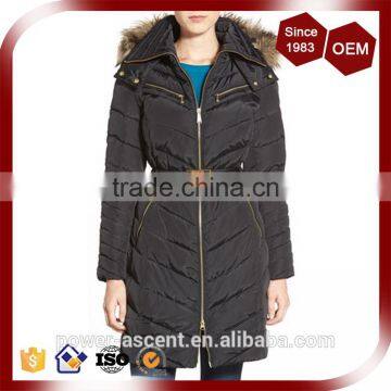 Two-way Front-zip Belted Long Padding Quilting Parka Coat With Faux Fur For The Winter