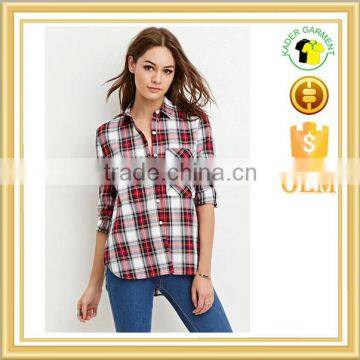 New style women plaid casual shirt cheap women blouse