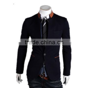 MOQ 1 pc cotton and polyester mixed stand collar british style tunic suit for man