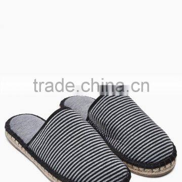 T160434 Grey/Black Stripe Espadrille Mule Slippers Indoor Slipp