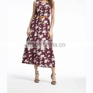 Polyester One-piece Dress Big Pendulum Type & Different Size for Choice & Belt & Mid-calf Printed 86276 photo-3