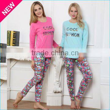 New L/S tops+ legging100%viscose fancy printing summer pajamas plus size design women minion pyjamas