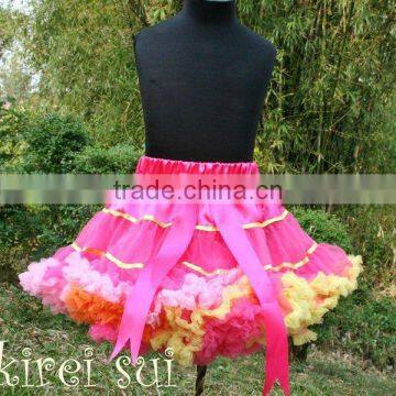 Teen Adult Rainbow Hot Pink Orange Yellow Satin Binding Pettiskirt Party Tutu WB2D