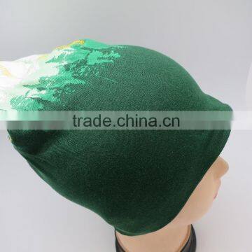 OEM all over water printing knit stretch jersey cotton beanie hat