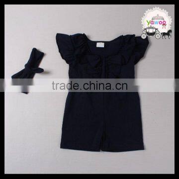 Yawoo navy blue flutter sleeve cotton jumpsuit baby boutique clothing wholesale