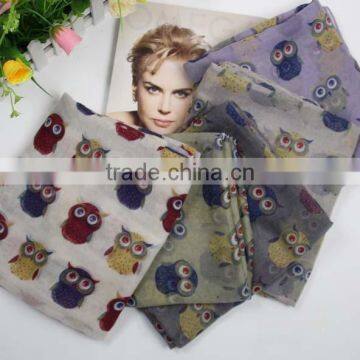 Lady Fashion printed owl viscose cotton scarf