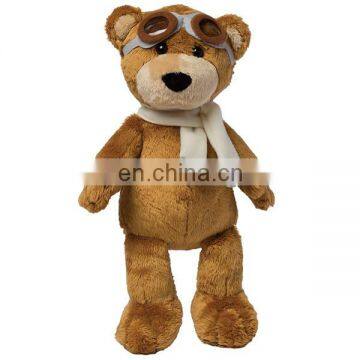 Brand Airline LOGO Custom Cute Stuffed Animal Soft Toy Plush Brown Aviator Pilot Teddy Bear