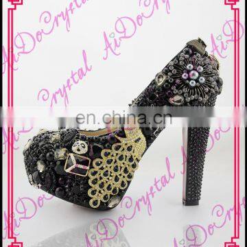 Aidocrystal black sexy rhinestone luxury custom fashion party high heels,ShenZhen women shose