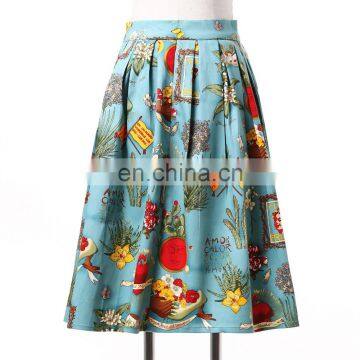 Grace Karin Women Pleated Big Size Vintage Skirt Pinup 50S 60S Cotton Floral Print Skirt CL6294-6 photo-2
